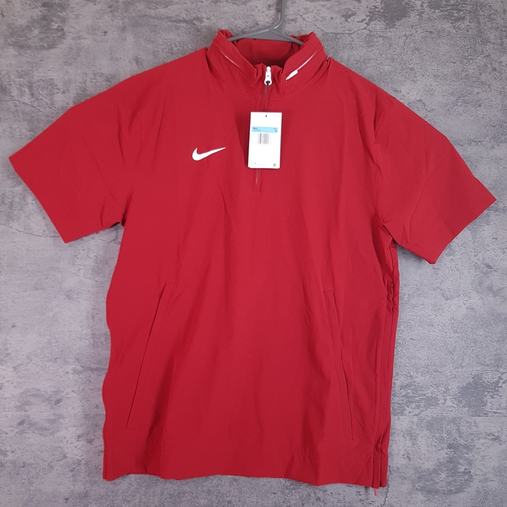 NIKE Football Hooded Woven 1/4 Zip‎ Coaches Jacket Mens MEDIUM Maroon Red White